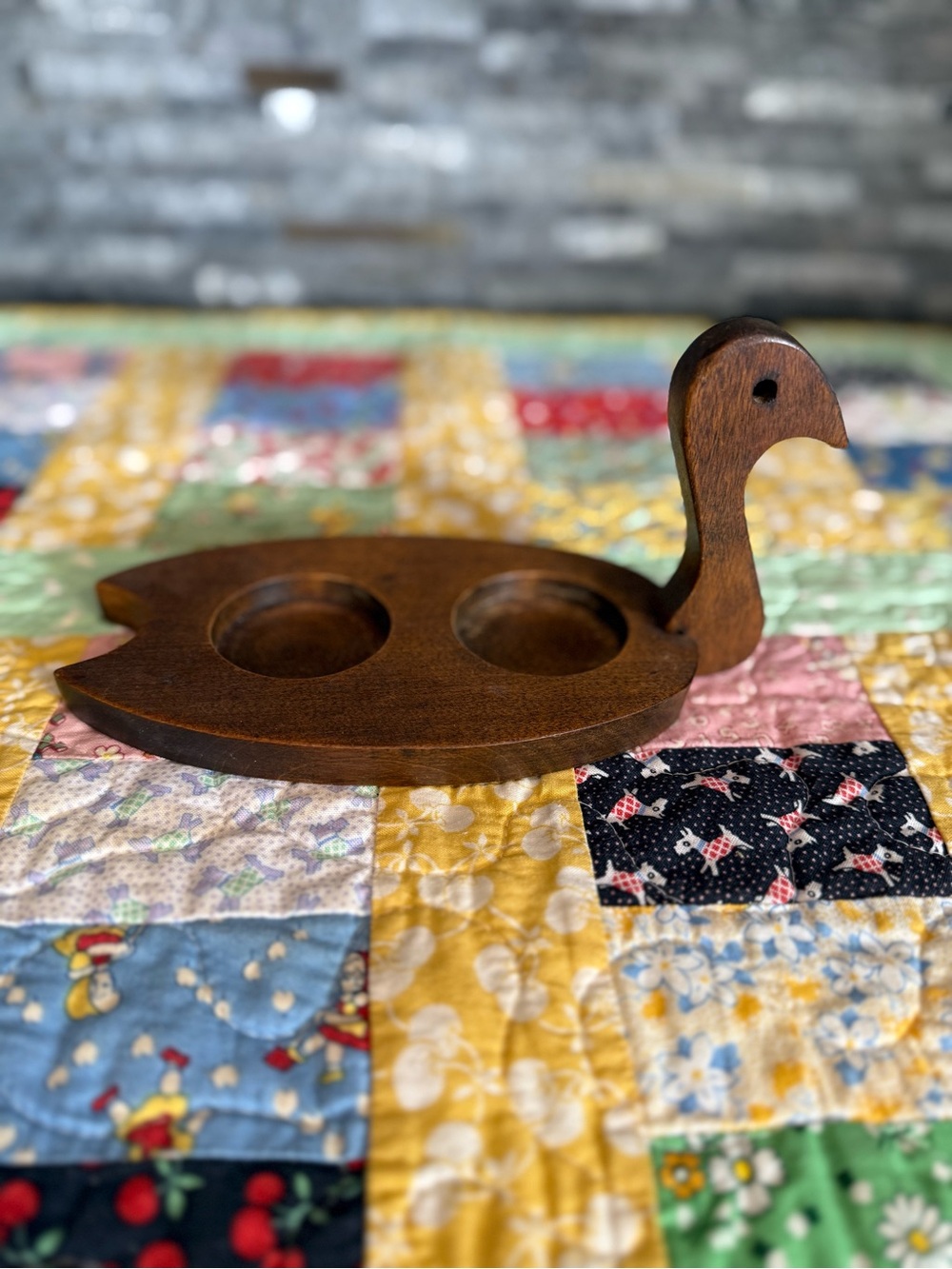 Vintage Cottage Core Wood Duck Dual Candleholder Piece